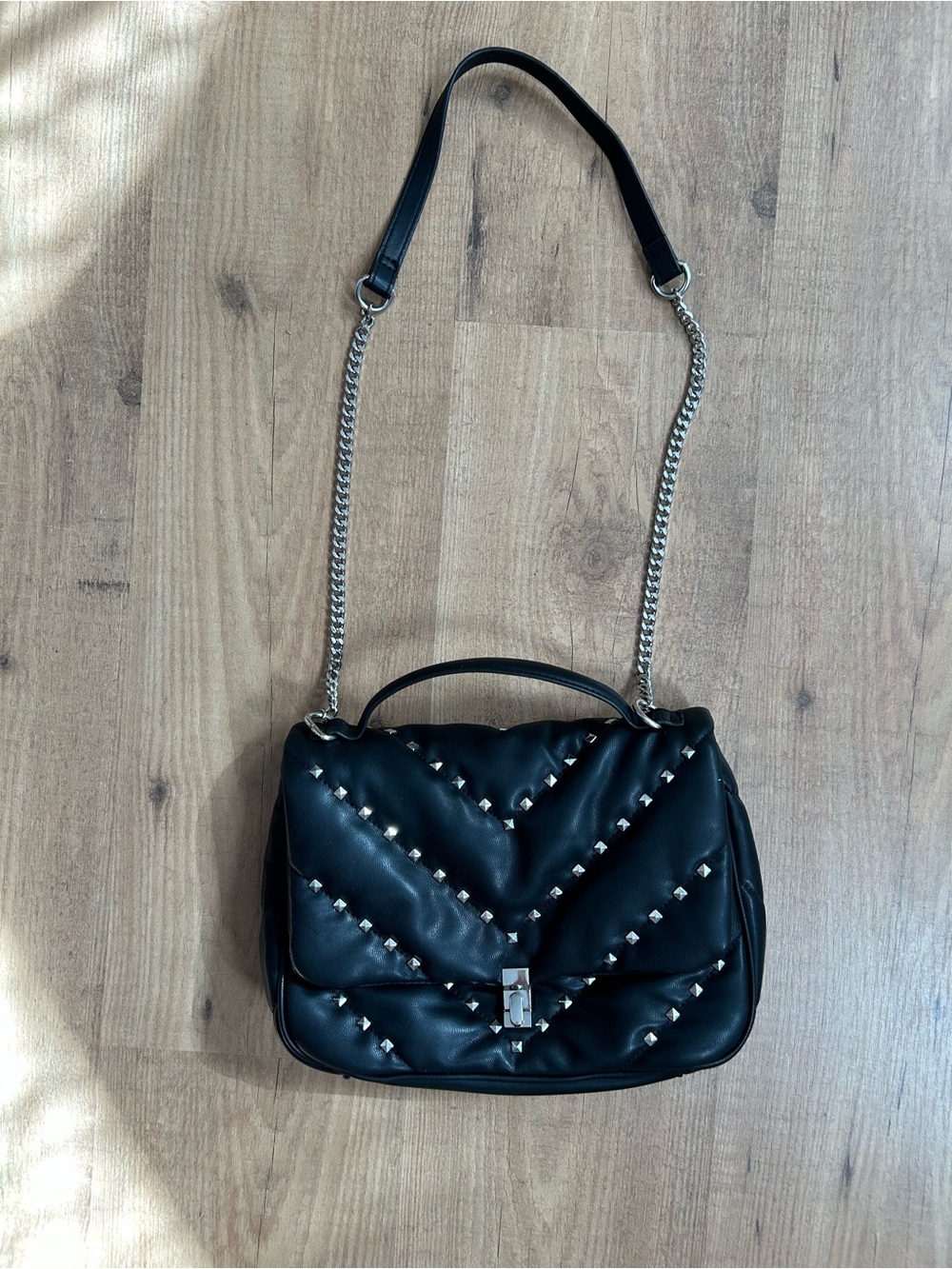 ZARA Black Quilted Studded Shoulder Bag -